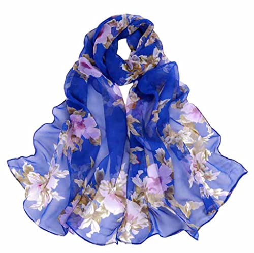 Acotavie Scarfs for Women Lightweight Print Floral Pattern Scarf Fashion Scarves Sunscreen Wraps Shawls (1&Blue)