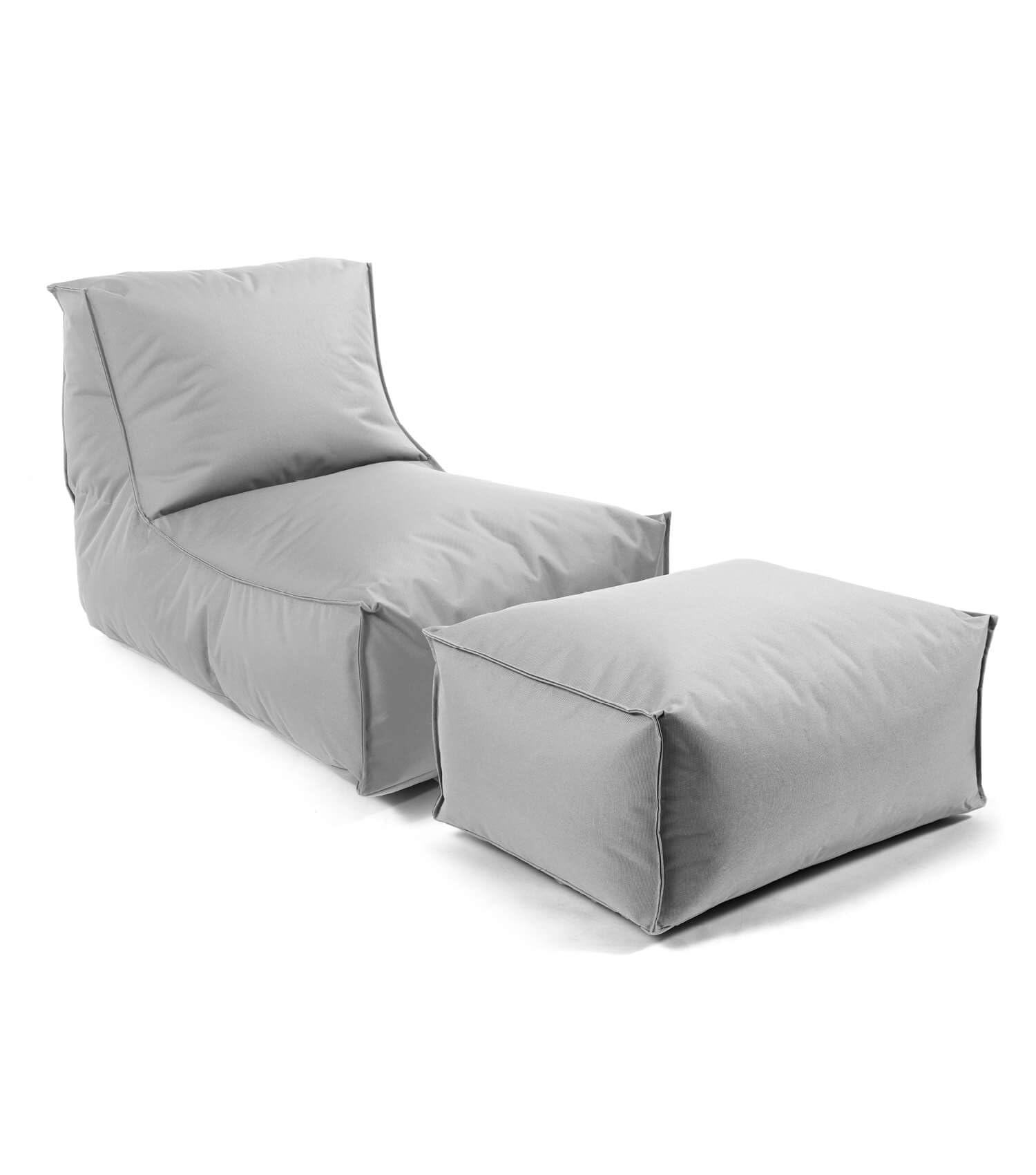 mokebo Sitzsack mit Hocker für Kinder & Erwachsene 'Der Sundowner', Bean Bag mit Füllung oder Bodenkissen für Indoor & Outdoor, auch als Liegekissen, Relaxliege oder Liege in Grau