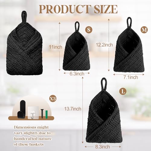 Image of Honeydak 3 Hanging Baskets, Black, Triangle, Cotton Rope