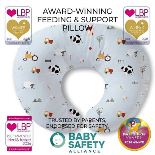 Image of Little Grape Land Nursing Pillow for Breastfeeding, Soft and Supportive Breastfeeding Pillow for Mom and Baby, Cute Feeding Pillow with Removable Cover for 0-12 Months, Blue Ranch