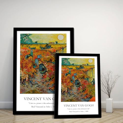 Image of Waltractive Vincent Van Gogh Paintings Framed Poster with Beautiful Quotes - Available in 33x22 and 48x33 CM - Classic Art Poster with sleek Black Frame - Elegant Home and Office Decor (Red Vineyard at Arles, 9x13 Inch, Framed)