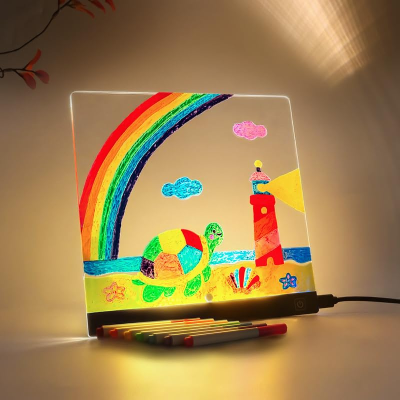 Sprifityy Tableau lumineux Message LED,35x26cm Acrylique Lumineuse Tableau à Message LED,Tablette Lumineuse Dessin Effaçable avec 7 couleurs Stylo, Avec...