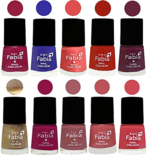 Image of SMC Fabia ALL IN ONE (PACK OF 10), Long Lasting Glossy Nail Polish, 6 ml Each, All Vibrant Colours,01744