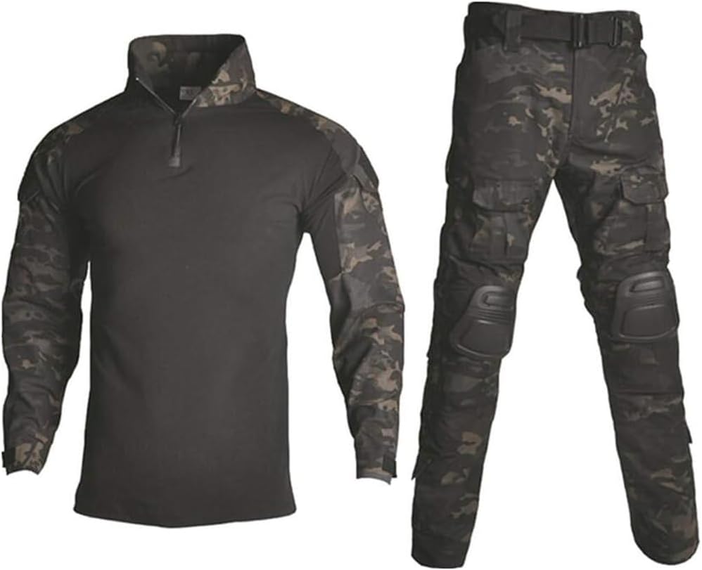 Men's Tactical Suits 1/4 Zip Long Sleeve Military Combat Shirt and Pants Set Fitting Army Uniforms with Knee Pads