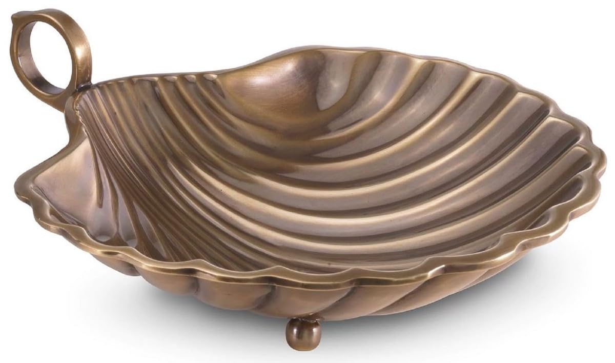 Casa Padrino Luksusowa taca do serwowania z mosiądzu w stylu vintage 22,5 x 19,5 x wys. 5,5 cm - mosiężna taca w kształcie muszli - akcesoria do hoteli i restauracji - luksusowa jakość