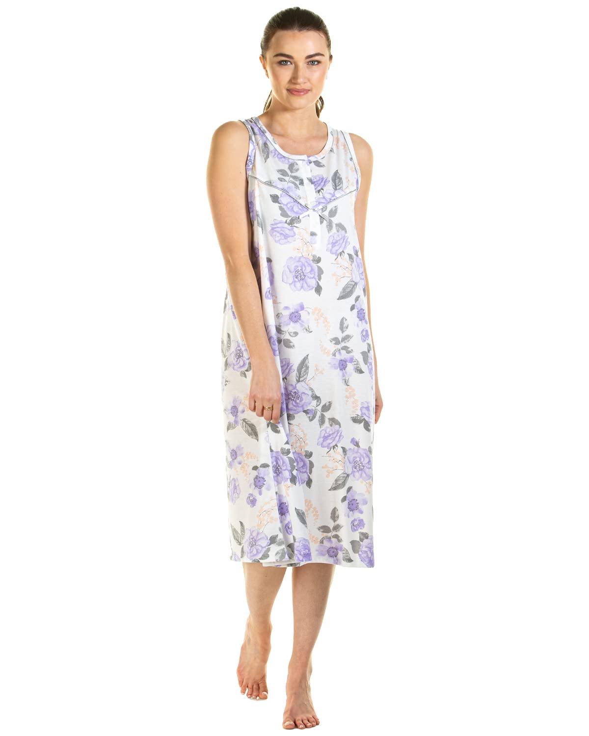 Slumber Hut Ladies Jersey Sleeveless Rose Floral Nightie Nightdress (Lilac,10-12)