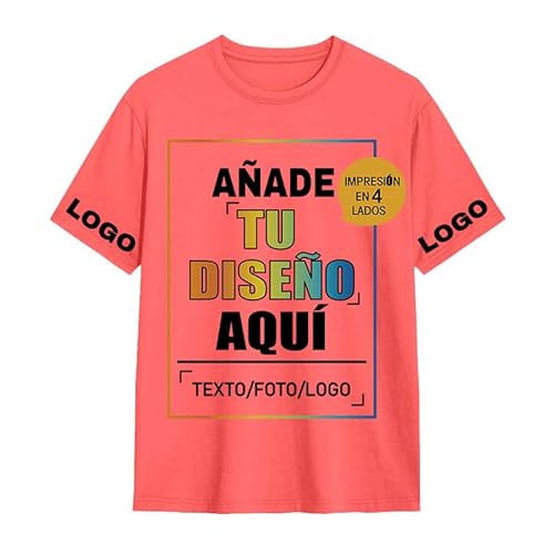 PRFELMG Camiseta Personalizada Hombre Mujer,Diseña tu Propia Camisetas Personalizadas 4 Caras,Agrega Logotipo/Texto/Imagen a tu Camisetas para Personalizar