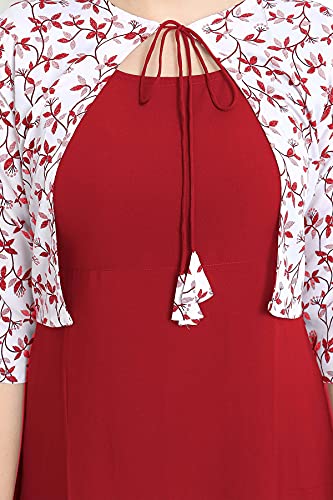 Image of Women's Crepe A-Line Kurta (ALC4045GRN3 Ruby Red Medium)