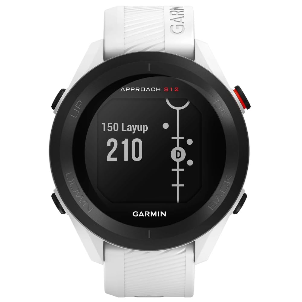 Garmin Approach S12, Orologio GPS per il golf, 42.000+ campi internazionali, Distanze ostacoli, Rilevamento statistiche, Autonomia fino a 10 settimane, White