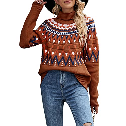 Image of JUNBOON Women's Casual Leopard Print Knitted Pullover Sweaters Long Sleeve Crew Neck Jumper Tops