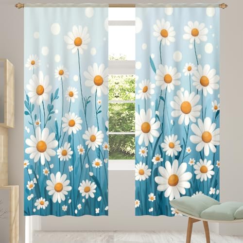 Mexpekil Field Of Daisies - Cortinas traslúcidas para sala de estar, dormitorio, cortina de gasa filtrante de luz con bolsillo para barra, cortinas de 84 pulgadas de largo, cortinas de privacidad para
