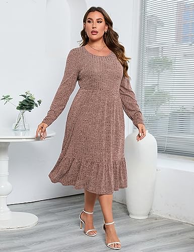 Image of ShopWonder Womens Plus Size Ribbed Knit Sweater Dress Long Sleeve Stretchy Comfy Casual Fall Dress with Pockets