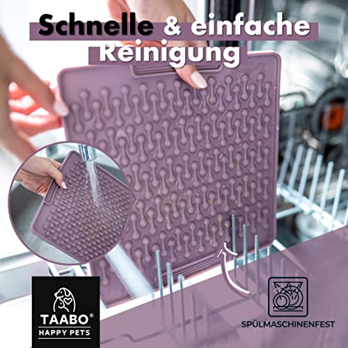 TAABO - Leckmatte inkl. Spatel mit 64 Saugnäpfen für Hund & Katze aus lebensmittelechtem Silikon (20x20cm) - Schleck-Matte zur Beschäftigung - Hunde & Katzen Leckerli-Matte BPA-Frei, Spülmaschinenfest