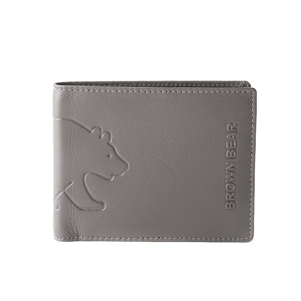Brown Bear Wallet for Man, Stylish Pure Nappa Wallet for Men Leather Original, Certified RFID Protected Slim Purse for Gents with Eight Card Pockets (Grey)