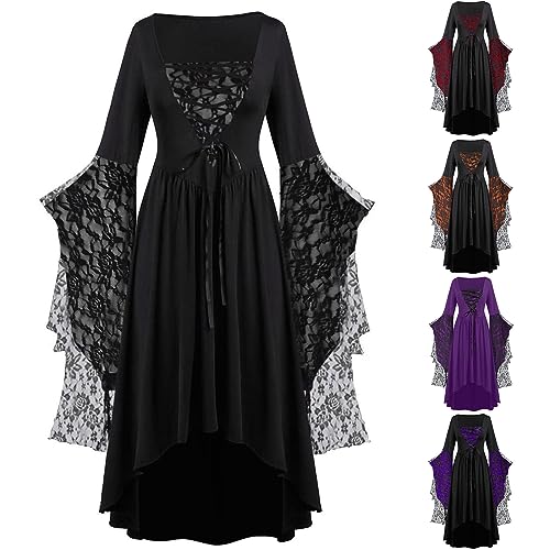 Generisch Juegos de solanáceas: vestido gótico medieval. Color burdeos aterciopelado, hombros descubiertos, mangas de murciélago, escote de encaje que envuelve misticismo. Vestido de noche de