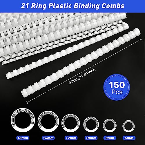 Aemygo 150 Pack Plastic Binding Combs, 21 Ring White Comb Binding Spines 6 Sizes Letter Size Spiral Binding for Notebooks Desk Calendars Picture Album 1/4 5/16 3/8 1/2 5/8 3/4 in - Thumbnail 2