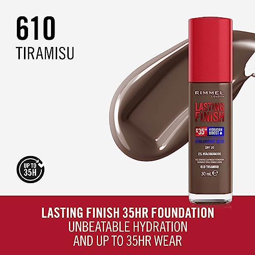 Rimmel Lasting Finish 35Hr Foundation 610 Tiramisu, Full Coverage, Hydrating, SPF20, Hyaluronic Acid, Vitamin E - Image 2