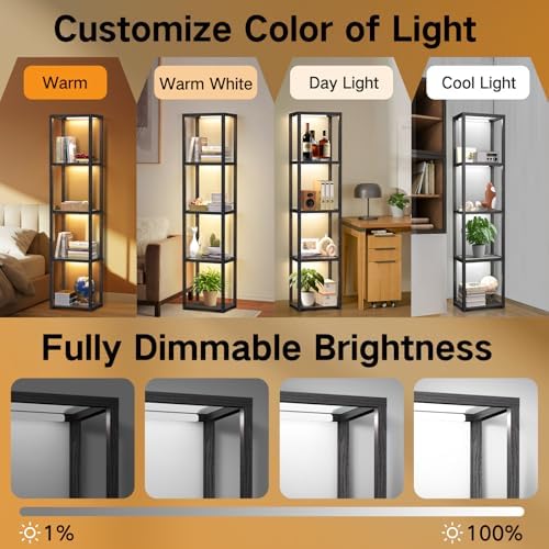 OUTON Floor Lamp with Shelves and 67 Glass Display Shelf with Dimmable LED Floor Lamp