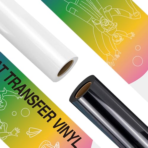Image of HTVRONT Heat Transfer Vinyl Rolls - 2 Pack 12 inch x 8ft Black and White HTV Vinyl for Shirts, Iron on Vinyl for All Cutting Machine - Easy to Cut & Weed for Craft Design (Black and White)