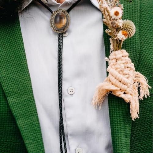 Image of AZORA Western Cowboy Bolo Tie Men Leather Necktie Leather Cord Turquoise Stone Bolo Ties for Men Women