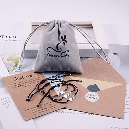 Cheerslife 2/3/4/5 Pcs Sisters Bracelet Friendship BFF Bestie Matching Heart Long Distance Bracelets Gift for Girls Women