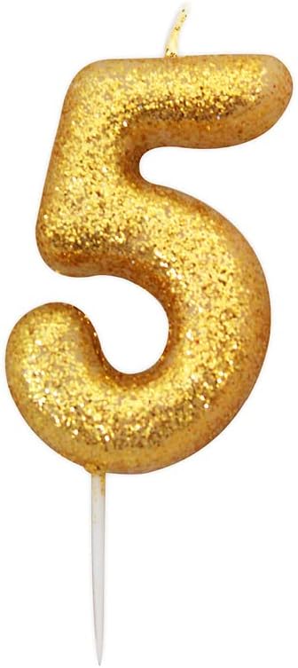 Anniversary HouseMetallic Gold Glitter Candle, Number 5, 5th Birthday Cake Topper, 7 Centimeters, AHC90/5