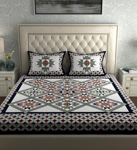 Image of UNIBLISS 100% Cotton Rajasthani Jaipuri Traditional Floral King Size Double Bed Bedsheet with 2 Pillow Covers - (Multicolor Bedsheets001)