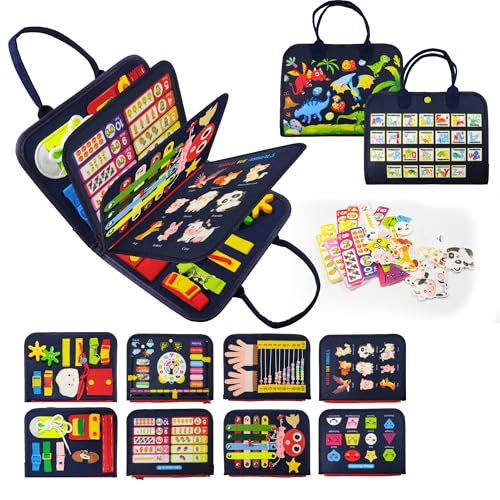 Image of LearnToy Montessori Busy Board for Boys 3 4 5 Year | Sensory Toys for Toddlers 3-6, Ideal for Travel and Preschool - ABCs, 123s, Shapes, Colors, Animals, Weather, Birthday Gifts