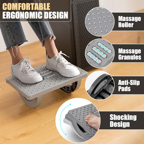 Image of CasaZenith Foot Rest for Under Desk at Work - Ergonomic Foot Stools for Under Office Desk - Rocking Footrest with Roller Massager - Leg Rest for Chair, Computer Gaming -13 inch L x 9.6 inch W x 5 inch H (Gray)