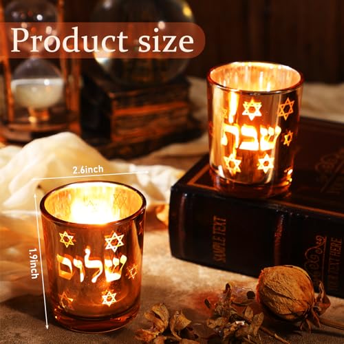Image of Honeydak Set of 2 Shabbat Candles Holders Gold Jewish Judaica Gift Set Electroplated Glass Modern Shabbat Candlestick Holders for Tea Lights Hanukkah Gifts