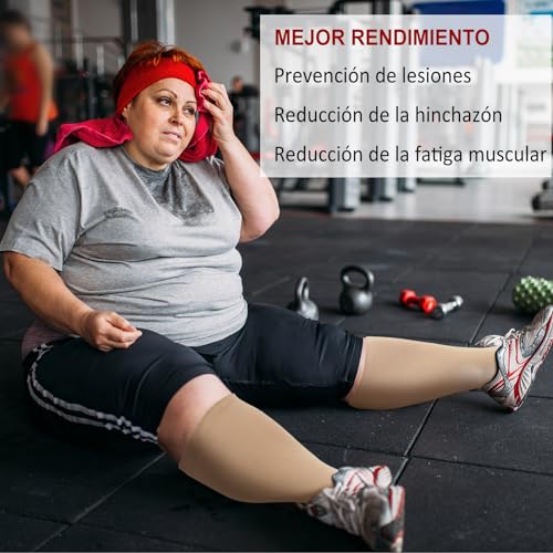 ZFSOCK Calcetines Compresion Mujer Hombre: Medias de Compresión Tallas Grandes Pantorrilla Ancha Punta Abierta 20-30 mmHg para Obesas Embarazada Venas Varicosas Deportes Vuelo XXL Beige 1 Par - imagen 4