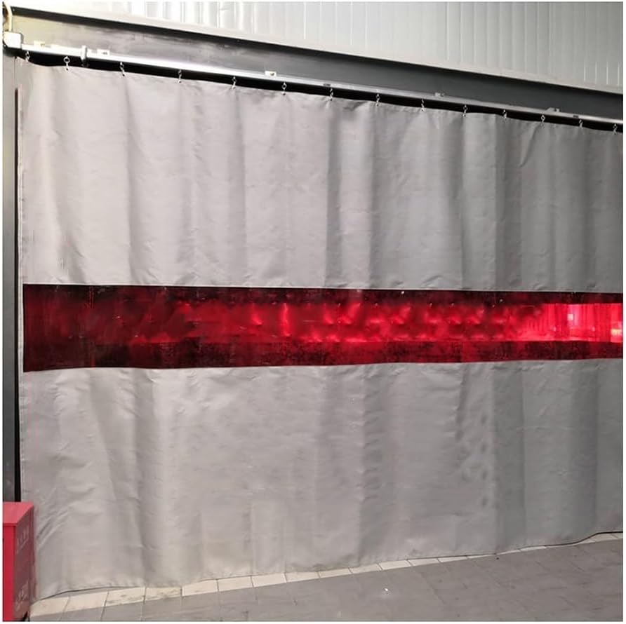 20mils (0.5mm) Welding Screen Hanging Curtain, Silicone Coated & Fibreglass, with Flame Retardant Red View Window, Machine Room, Workshop (Color : Gray, Size : 1.5x2.5m/5x8.3ft)