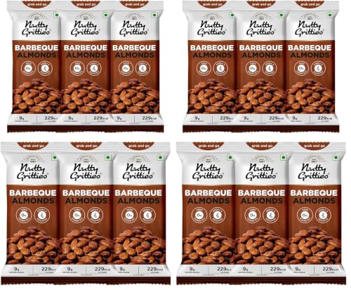 Image of Nutty Gritties Grab And Go Barbeque Almonds | 240g (Each Pouch 40g, Pack of 12)