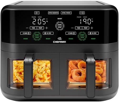 CHEFMAN 5,6 Liter Doppelkorb- Heißluftfritteuse mit Easy-View-Fen...