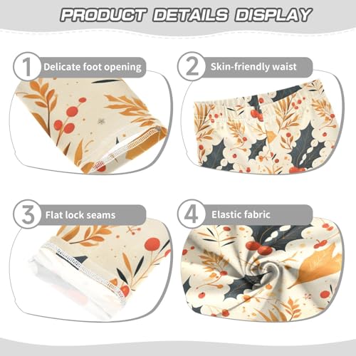 KLL Christmas Holly Leaves Toddler Girls' Cotton Pants Soft High Waisted Leg Yoga Pants Running3