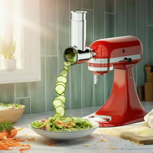 Image of Stainless Steel Slicer Shredder Attachment for KitchenAid Stand Mixer, Includes Cheese Grater,Grinding Powder,Vegetable Slicer Shredder for KitchenAid cheese grater attachments with 4 Blades by HOZODO