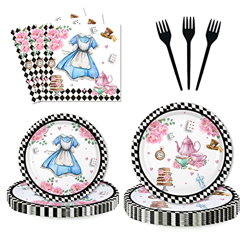 Alice Birthday Party Supplies Onederland Tea Party For Girls Kids Plates Napkins Forks Baby Shower Party Decorations For 24 Guests #TOP5