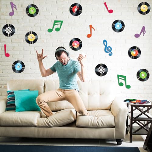 Image of Pasimy 39 Pcs Music Party Decorations Musical Notes Records Bulletin Board Cutouts Rock and Roll Classroom Decor for 1950s 70s 90s Retro Music Birthday Party School Home Wall Decor (Colorful)