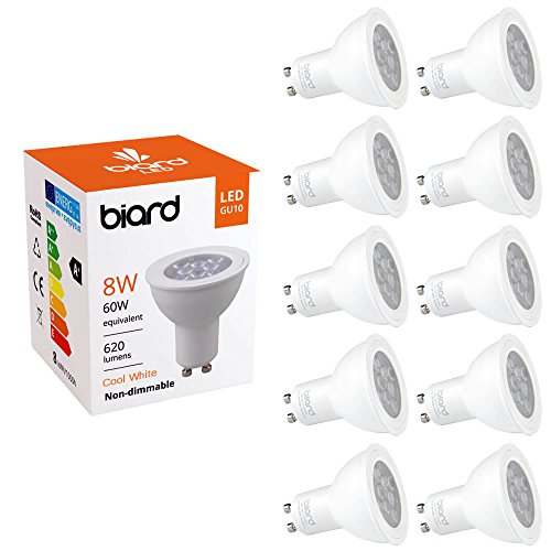 Hudson Reed Biard - Pack de 10 Ampoules LED Culot GU10 Spot 8W - Blanc Froid - Non Dimmables