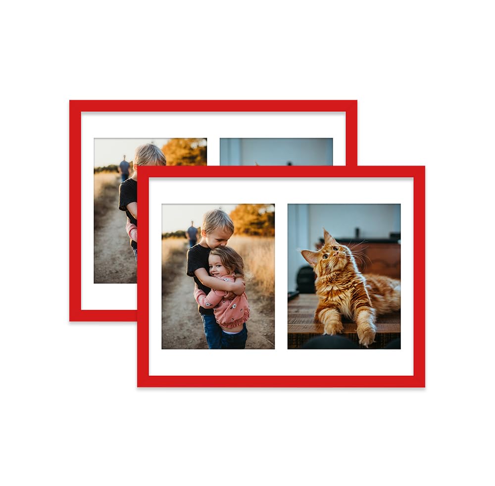 Red Multi Photo Frame - Holds 2 x 9x7 Pictures, Family Collage Picture Frame for Wall Display, 16x12 Frame size, Set of 2