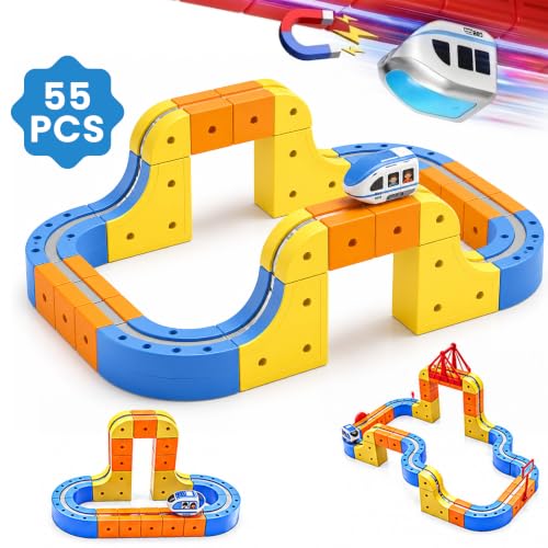 Image of Kidology 55Pcs Magnetic Train Track Set for Kids | Anti Gravity Vertical Climb Train Toy with a Rechargeable Trains | STEM Building Toy for Boys & Girls | Birthday Gift