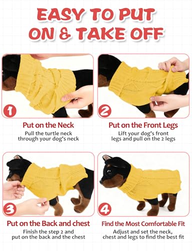 Image of Dog Sweaters for Small Medium Large Dogs Cats, Soft Warm Turtleneck Pullover Solid Cable Knit Fleece Stretch Pet Clothes,Classic Fuzzy Coat for Puppy Girl Boys for Fall Winter Cold Weather