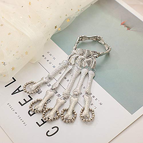 Pulseira de dedo de caveira de Halloween com anel de esqueleto e pulseira gótica para mulheres e men