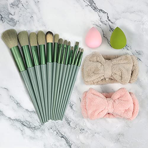 Puxyblue Makeup Brush Set for Eyeshadow Foundtion with Makeup Sponge Egg & Microfiber Bowtie Headbands Adjustable Elastic Hair Band for Girls and Beauties