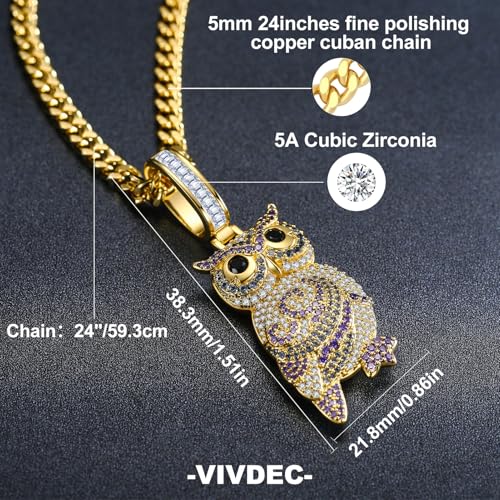 Iced Out Owl Pendant Necklace for Men with 5mm 24inch Cuban Chain 18K Gold/White Gold Plated in Gift Box2