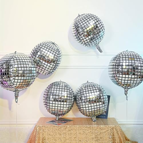Image of 6pcs 22 Inch Silver Disco Ball Balloons, Silver Big Disco Balloons, 4d Large Foil Aluminum Balloon For Birthday Baby Shower 70s 80s 90s Theme Party Wedding Engagement Graduation New Year Decoration