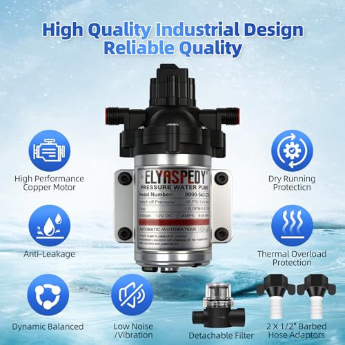 Image of 2026 Upgraded 8000-543-236 RV Fresh Water Pump, 12 V DC 1.8 GPM Self-Priming Diaphragm Water Pump, 108 GPH, 6.8 LPM, 50 PSI,Includes Pressure Switch and Detachable Filters,No Noise, for RV, Marine