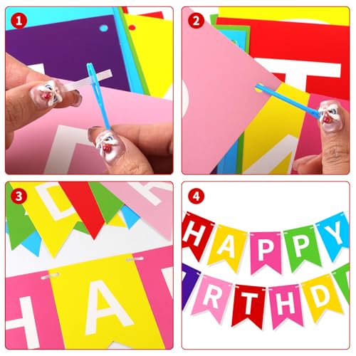 Image of Colorful Happy Birthday Banner Hanging Sign Circle Dot Triangle Bunting