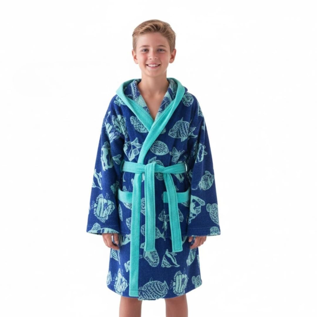 Albornoz Niño Niña Adolescente 100% Algodón OEKO-TEX® Toalla Rizo Bolsillo Cinturón Capucha Ducha Piscina
