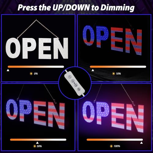 Image of LED Open Signs for Business,Thirdpolite 30x10 inch Large Dimmable Bright Light Up Big Open Sign 3-Modes Flashing Light Plug In Electric for Bar,Salon,Store,Retail Shop,Cafe,Window Storefront (US Flag)